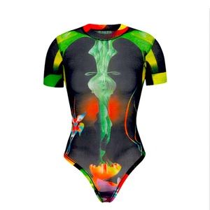 SKIMS SUMMER MESH T-SHIRT BODYSUIT | OBSIDIAN PRINT